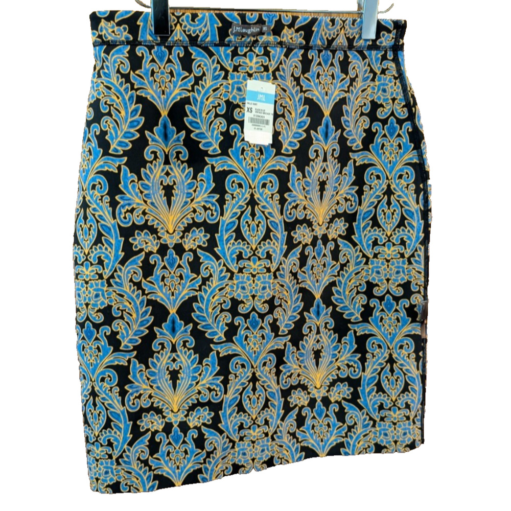 NEW J McLaughlin Skirt Black Blue Vintage Brocade SIZE XS NWT
